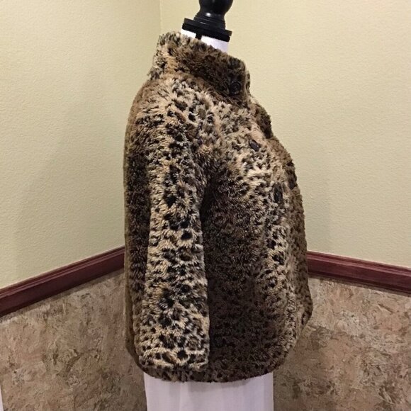 Free People Small Double Breasted Faux Fur Animal Print Jacket Brown Pockets - Picture 2 of 11